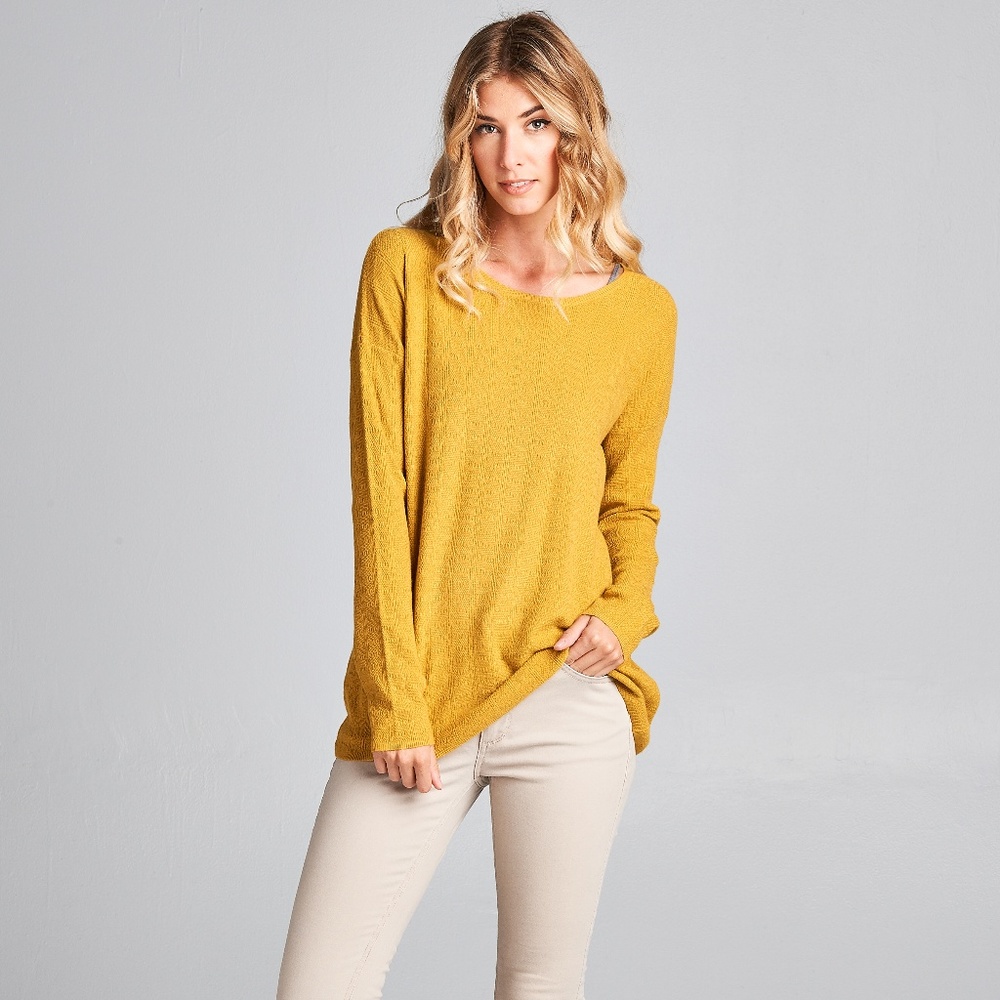 Dark Mustard Long-Sleeve Scoop Neck Top